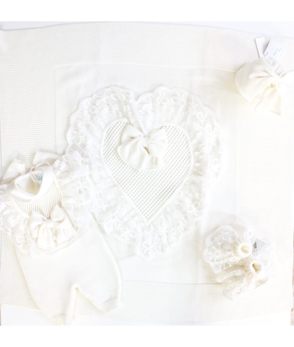 Set Battesimo Pizzo Nuovo Lana - Tutina §823