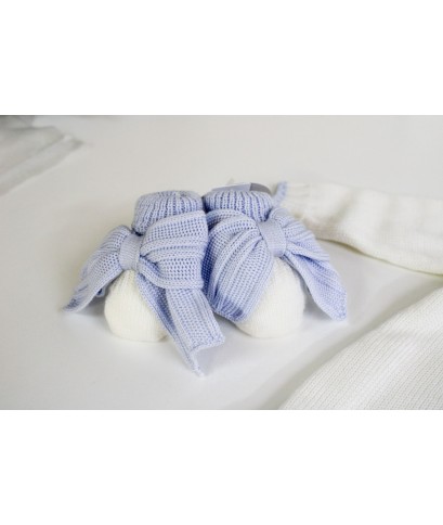 Set of Ribbed Wool Bows for Newborns - Baby Boy's Layette §830