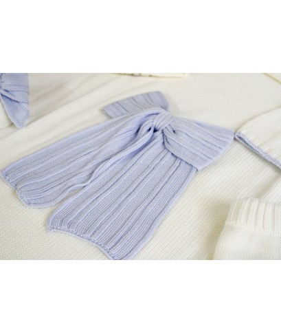 Set of Ribbed Wool Bows for Newborns - Baby Boy's Layette §830