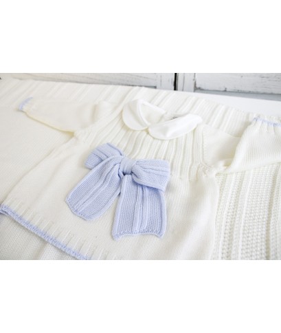 Set of Ribbed Wool Bows for Newborns - Baby Boy's Layette §830
