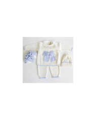 Ribbed Wool Bow Series - Onesie with Shoes + Hat §828