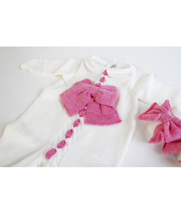 Wool Bow Series - Onesie with Shoes + Hat