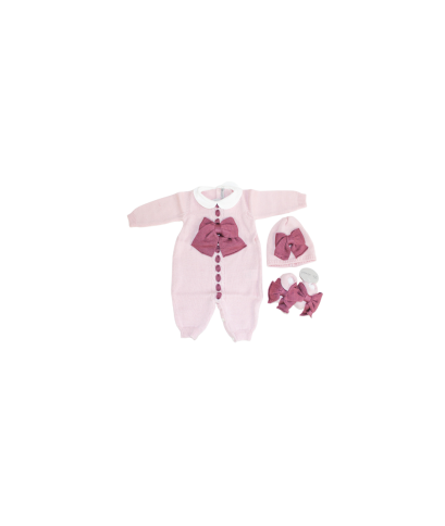 Serie Fiocco Lana Per Neonata - Tutina Con Scarpette + Cappellino §836