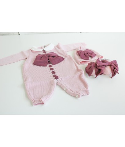 Wool Bow Series for Newborns - Onesie with Shoes + Hat §836
