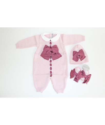Wool Bow Series for Newborns - Onesie with Shoes + Hat §836