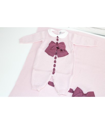 Wool Bow Series for Newborns - Onesie with Shoes + Hat §836