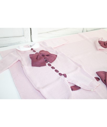 Wool Bow Series for Newborns - Onesie with Shoes + Hat §836