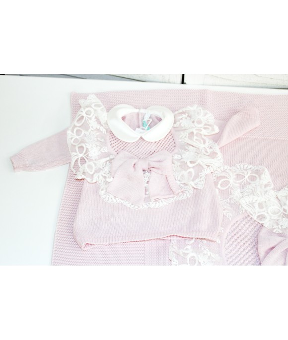 New Wool Lace Baptism Set - 2 Pcs Bandana with Pants §838