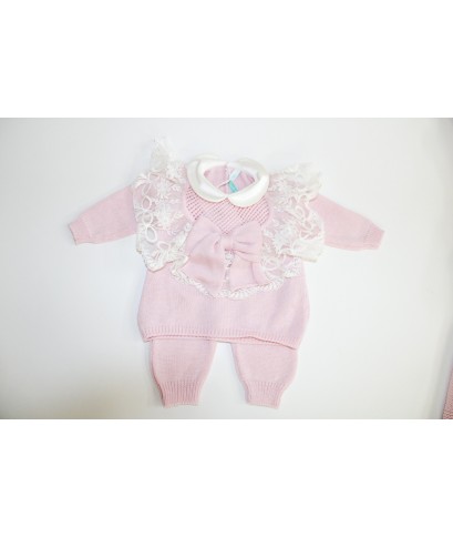 Set Battesimo Pizzo Nuovo Lana - Coprifasce Con Pantalone §838