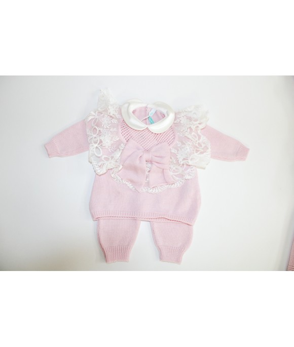 Set Battesimo Pizzo Nuovo Lana - Coprifasce Con Pantalone §838