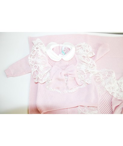 New Wool Lace Baptism Set - 2 Pcs Bandana with Pants §838
