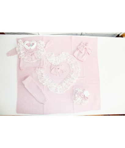 Set Battesimo Pizzo Nuovo Lana - Coprifasce Con Pantalone §838