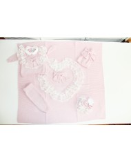 Set Battesimo Pizzo Nuovo Lana - Coprifasce Con Pantalone §838