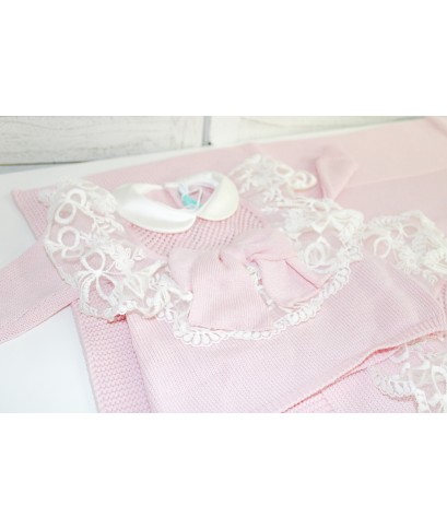 Set Battesimo Pizzo Nuovo Lana - Coprifasce Con Pantalone §838