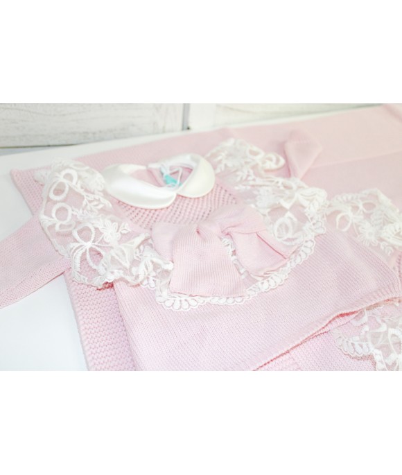 Set Battesimo Pizzo Nuovo Lana - Coprifasce Con Pantalone §838