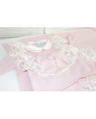 Set Battesimo Pizzo Nuovo Lana - Coprifasce Con Pantalone §838
