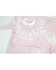 Set Battesimo Pizzo Nuovo Lana - Coprifasce Con Pantalone §838