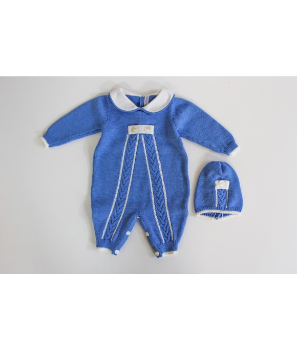 Braided Wool Button Series - Onesie with Hat §854