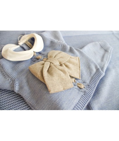 Wool Bow Set for Newborns - Baby Boy's Layette Without Hat §877