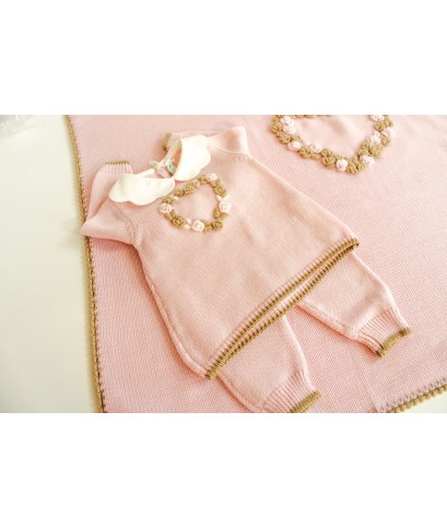 Rococo Heart Wool Set for Newborns - Baby Girl's Layette §807