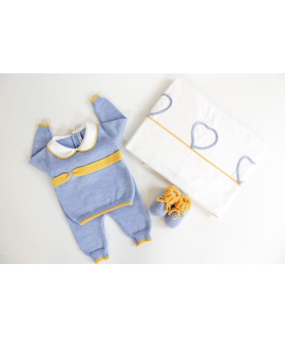 Set Nastro Lana Per Neonato - Coprifasce Con Scarpette + Lenzuolo §1110