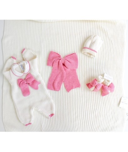 Set Maglia Inglese Con Fiocco Lana Per Neonata - Tutina §13