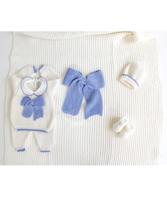 Set Completo Maglia + Pantalone con Fiocco Azzurro Lana §14