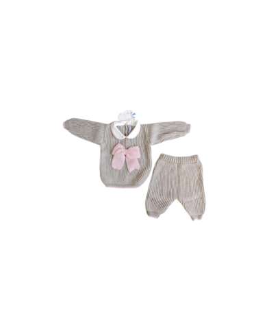 Completo 2 Pezzi Maglia Inglese Con Fiocco Rosa Lana §47