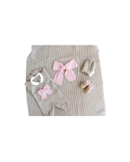 Completo 2 Pezzi Maglia Inglese Con Fiocco Rosa Lana §47